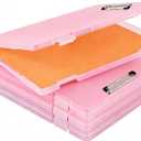 2 x Zhiquanqihan 2 Pack Letter Size Clipboard with Storage 8.5 * 11, Plastic Clear Pink Clipboard File Box A4 Nursing Clip Board for School & Office with Christmas Stickers (Clear Pink-2PCS)