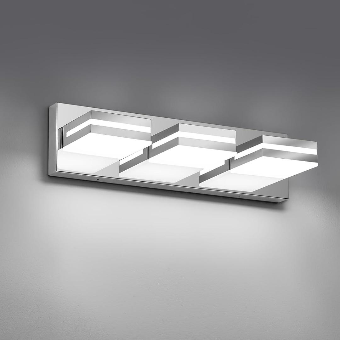 Modern LED Small Bathroom Lights Fixtures 3-Light,Stainless Steel Chrome Acrylic Wall Lighting,Vanity Lights for Bathroom Over Mirror 6000K 16in