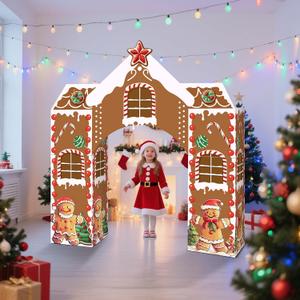Bucherry 7 Pcs Gingerbread Playhouse Christmas Gingerbread House Decorations Christmas Cardboard Castle with Candy Arch 43 x 51 mas Party Decoration Box Fort for Xmas Winter Birthday Holiday Party