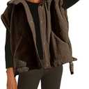 Gozoloma Women's Oversized Fleece Vest Sleeveless Casual Button Down Piecing Fuzzy Sherpa Gilet Jacket with Pockets, L