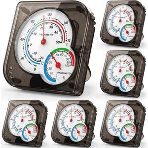Kathfly 6 Pcs Indoor Thermometer and Humidity Gauge Indoor Mini Thermometer Hygrometer Temperature Humidity Meter Temperature and Monitor with Pointers for Home, Kitchen, Planting Room (Black)