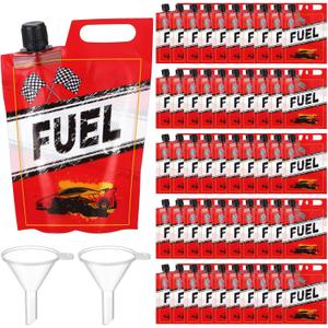 Jingmore 50 Pcs Race Car Fuel Can Drink Pouches with Funnels 15 oz Gas Fuel Can Juice Bag Racing Favor Birthday Party Decorations Supplies for Racing Car Theme Party