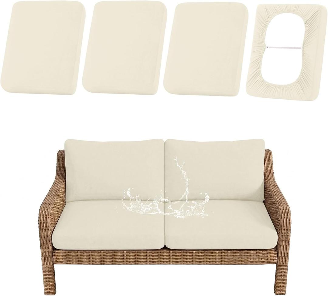 hyha Waterproof Outdoor Cushion Covers for Patio Furniture, Stretch Patio Chair Cushion Slipcovers, Coated UV Resistant Replacement Seat Covers, Solid Color (Beige, 4PC)