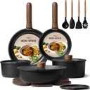 CAROTE 19pcs Pots and Pans Non Stick, Cookware Sets Detachable Handle, Induction Kitchen Pots and Pans,NonStick Cooking Set, Oven/Dishwasher/Fridge Safe, Space Saving (Black)