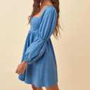 EXLURA Womens 2026 Square Neck Dress Long Puff Sleeve A-Line Casual Short Mini Dresses (Blue, XL)