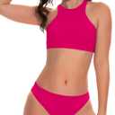 Beautikini Period Swimwear Two Piece Sporty Swimsuit Bikini Menstrual Leakproof Bathing Suit for Teen Girls (XX-Small, Red)