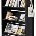 GarveeHome Book Cart, V-Shaped Metal Rolling Cart with 4 Lockable Wheels & Side Hooks, 3-Tier Storage Bookshelf for Home Library School Office Study(32 in x14 in x49 in), Black