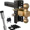 Adjustable Trailer Hitch, 2 Inch Receiver Hitch, 6 Inch Drop Hitch Ball Mount, 20,000 LBS GTW, 2" & 2-5/16" Ball Hitch, Tow Hitch for Heavy Duty Truck with Double Lock Pin (for 2 Inch Receiver), Black
