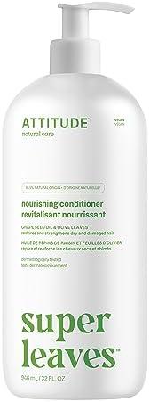 ATTITUDE Nourishing Hair Conditioner, For Dry and Damaged Hair, Naturally Derived Ingredients, Vegan Detangler, Dermatologically Tested, Grapeseed Oil and Olive Leaves, 32 Fl Oz