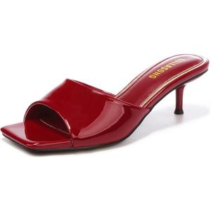 Women's Kitten Heels Sandals Low Heels Slip On Slides 2 Inch Heeled Square Open Toe Sandals for Women Size 7