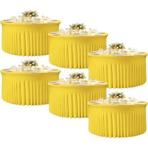 6 Pack Yellow Round Tablecloth, Fitted Table Cloths for 6 foot Round Tables, Washable 132 Inch Table Skirt for Wedding Birthday Photography Themed Parties Banquet Holidays Yellow Party Decorations