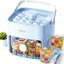 Ice Cube Tray with Lid and Bin, Pack Stackable Ice Tray with Bin and Scoop, BPA-Free Plastic Ice Cube Trays for Freezer with Lid, Chilling Whiskey, Coffee, Cocktail (Blue)