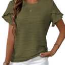 Spring Summer Women's Casual Tops, Cute Ruffle Short & Long Sleeve Crew Neck Blouses, Soft Textured Relaxed Fit Shirts (Green, XXL)