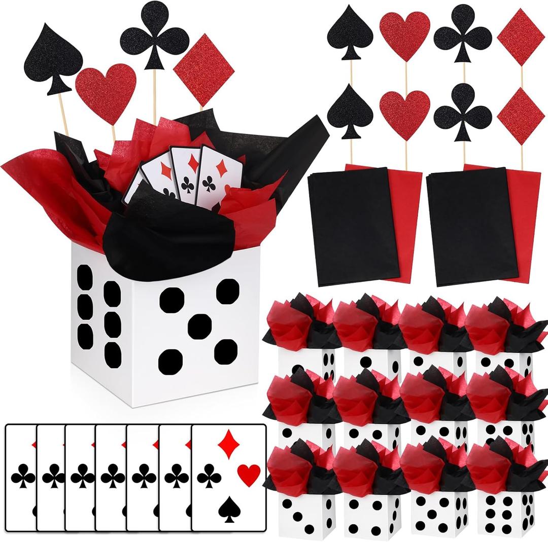 WinnerWhy 12 Sets Casino Theme Party Decorations Casino Night Table Centerpieces Poker Centerpieces for Tables Graduation Party Toppers with Dice Box Poker Cutouts and Sticks for Birthday Prom