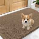 OLANLY Dog Door Mat for Muddy Paws 24x16, Absorbs Moisture and Dirt, Absorbent Non-Slip Washable Doormat, Quick Dry Chenille Mud Mat for Dogs, Entry Indoor Entryway Carpet for Inside Floor, Tan