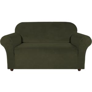 Turquoize Velvet Loveseat Covers Stretch Love Seat Couch Covers for 2 Cushion Couch Velvet Sofa Cover with Non Slip Elastic Bottom Furniture Cover Crafted from Soft Fabric (Loveseat, Olive)