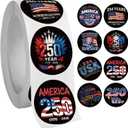 500 Pcs USA 250th Anniversary Independence Day Sticker Roll for 2026 4th of July Party Decorative Stickers 1 Inch 8 Styles 250th Patriotic Design Self-Adhesive American Flag for Party Gift Decor