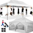 COBIZI 10x20 Heavy Duty Pop Up Canopy Tent with 6 Sidewalls, All Weather Wind Waterproof Outdoor Party Tents for Parties Commercial Wedding Canopy Gazebo with Roller Bag, White