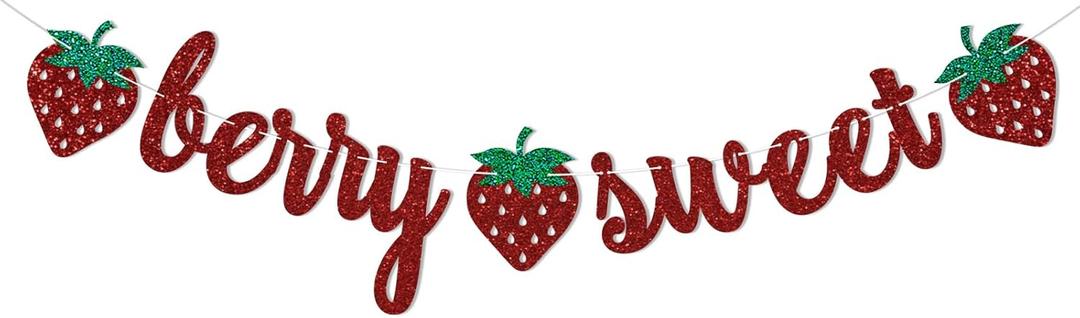 Berry Sweet Banner, Red Glitter Strawberry Girl Baby Shower Gender Reveal Party Decorations, Berry Sweet One Decor, Two Sweet, Twotti Frutti Birthday Party Decorations