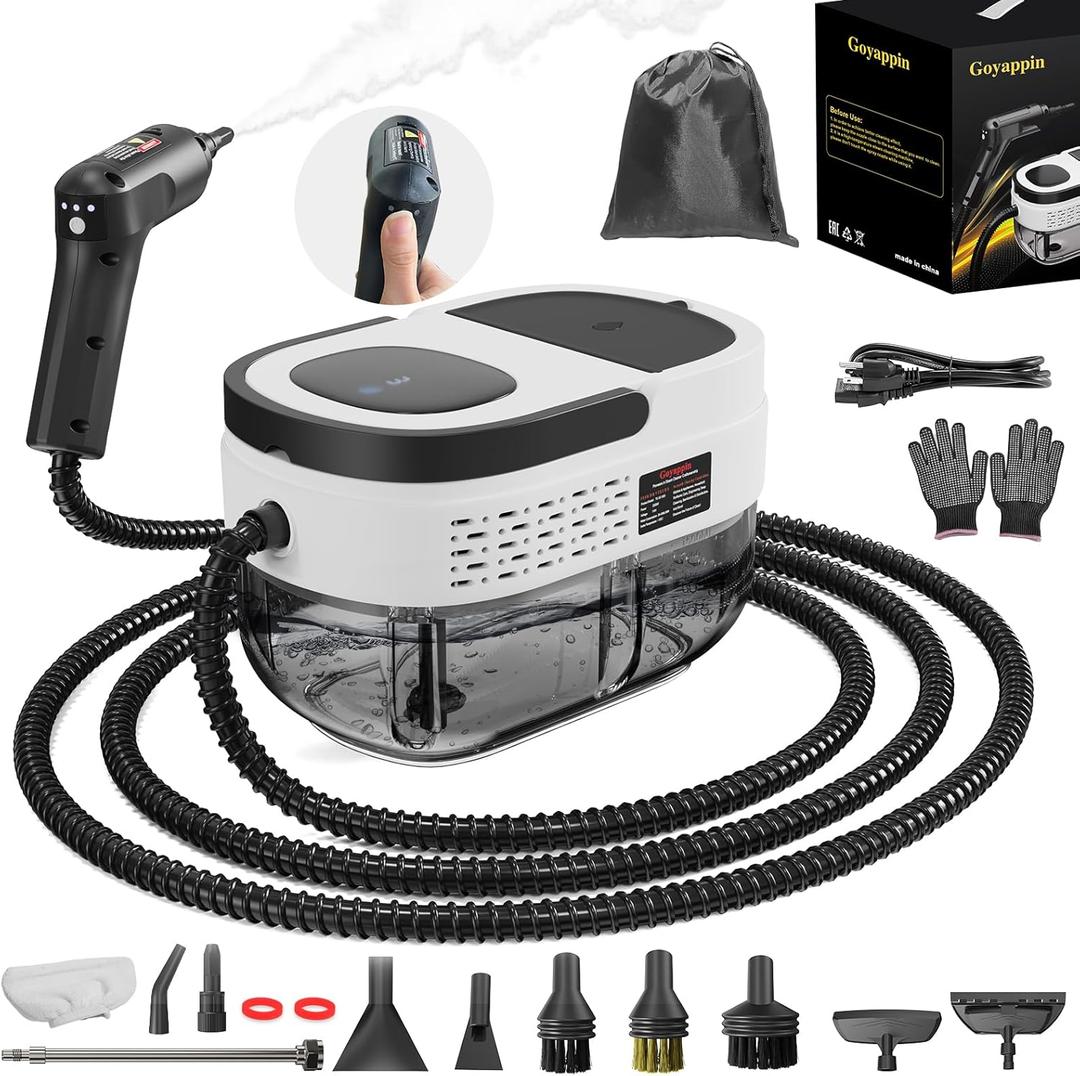 Steam Cleaner for Home, 15s Heat-Up, 1.6L Water Tank, 3-Level Adjustable Handle, Handheld Steam Cleaner for Car Detailing, Dirt, Furniture, Couch, Floor Tile, Bathroom, Bed Bugs, 12Pcs Accessories (White)
