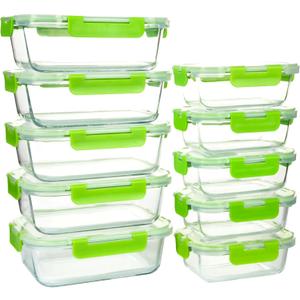 UMEIED 10 PACK Glass Food Storage Containers with Leak Proof Lids, Glass Airtight Meal Prep Containers Set for Lunch, On the Go, Leftover, Kitchen Pantry Organizers and Storage (Green)