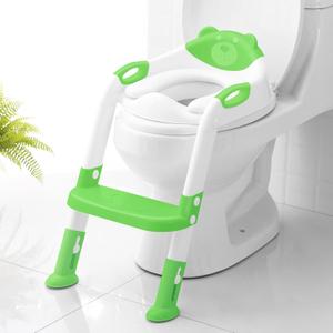 Potty Training Seat SKYROKU Potty Training Toilet with Step Stool Ladder, for Kids Boys Girls Toddlers - Comfortable Safe Potty Seat with Anti-Slip Pads Ladder (8838-Green)