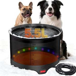 UPSKYPET 5.5L Heated Water Bowl, 1.45Gal Large Heated Dog Bowls for Outside, Outdoor Winter Waterproof Heat Pet Water Bowl with Chew Resistant Power Cord & LED Neon for Dog/Cat/Chicken/Duck/Rabbit