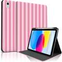 TopPerfekt Case for iPad 11th (A16) 11-inch 2025 / 10th Generation 10.9-inch 2022, Striped Cute Girly Collegiate Style Case with Pencil Holder for Kids, Boys, Girls, Anti-Slip, Anti-Shock - Pink