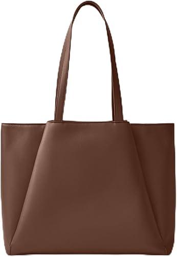 Work Tote Bags for Women 15.6 Inch - Laptop Tote Bag with Zip Compartments - Large PU Leather Office Purse Computer Briefcase (Choc)