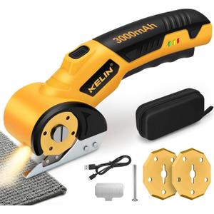 2026 New 3000mAh Cardboard Box Cutter with 2 Titanium Blades, Cordless Electric Scissors with Safety Lock & LED Light, Storage Box, 300RPM, 4V, Cutter for Fabric Carpet Carton Plastic Leather Cloth