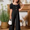 BAVADER Girls Romper 5-14 Years One Piece Girls' Jumpsuits & Rompers Short Sleeve Girls Jumpsuit Floral Smocked Girls Clothes, 9-10Y