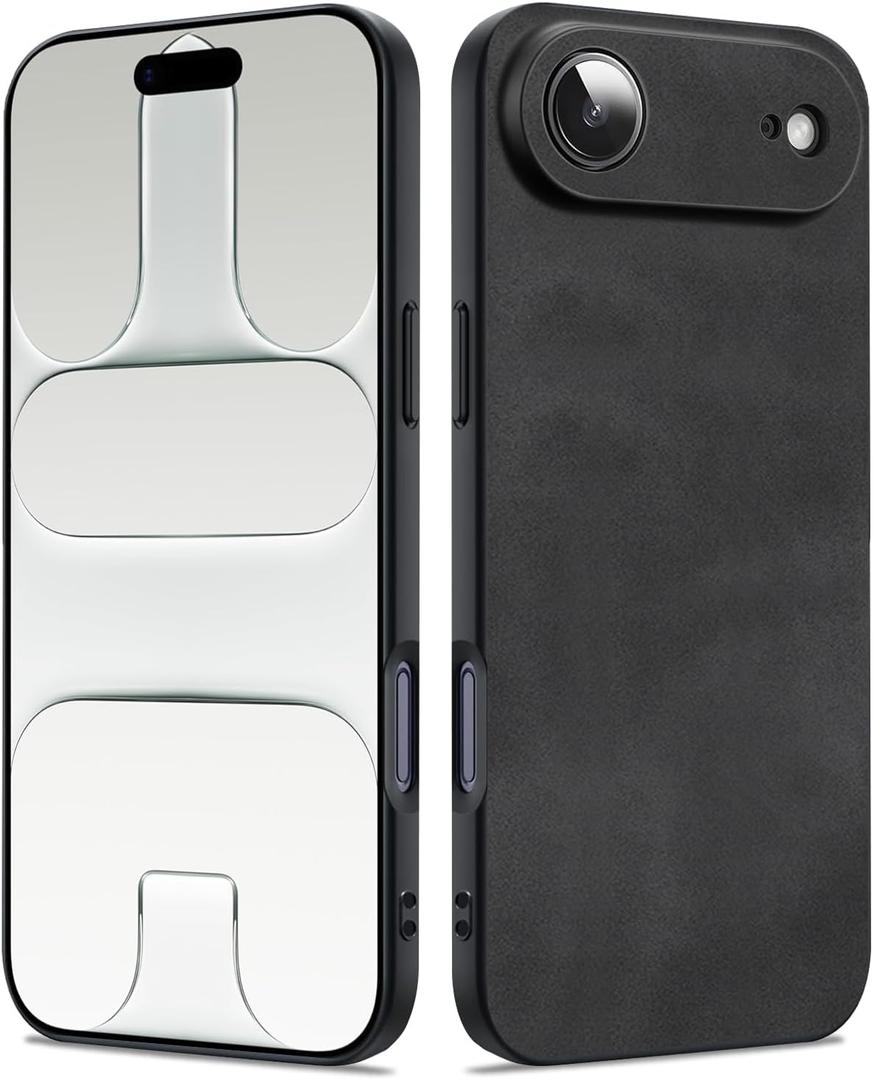 For iPhone Air Case, TPU and Suede PU Leather Case, Anti-Vibration Anti-Slip Ultralight Luxury Cover for iPhone Air 6.6" 2025 (Black)