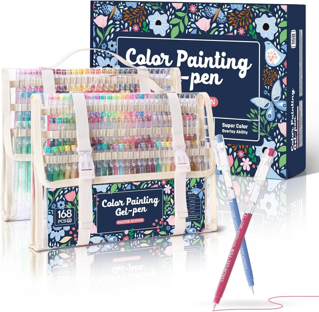 Acrylic Gel Pens for Coloring, 168 Pack Colored Gel Pens for Black Paper & White Paper, 0.6mm Fine Point Colorful Pens for Adult Drawing, Journaling, Note Taking, Doodling, Art Supplies, Pack 2