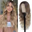 Long Ombre Blonde Wigs for Women 26 inch Long Wavy Middle Part Wig Ombre Blonde Wigs Upgraded Protein Fiber Hair Replacement Wig Cosplay Costume Halloween Wig(26'' Brown Ombre Blonde)