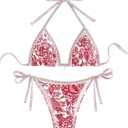 Women's Floral Printed Bathing Suit Halter Paisley Summer Swimsuit Bikinis Set (Large, Red)