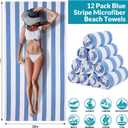 Frienda 12 Pack Blue Striped Beach Towels 71''x 32'' Large Microfiber Quick Dry Absorbent Bath Towels for Swimming Pool Beach Cruise Travel Gym Supplies