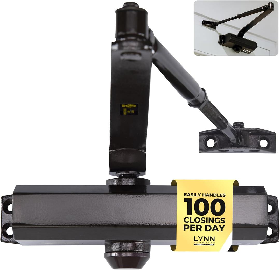 LYNN HARDWARE Medium Duty Automatic Door Closer (Dark Bronze) - Highly Durable Cast Aluminum, Commercial or Home Use, Adjustable Speed Controls, 3 Mounting Options, 3 Hour Fire Rated (DC6003 Model)