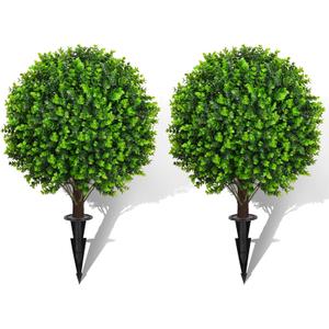 22" Artificial Green Eucalyptus Topiary Ball Trees with Ground Spike Set of 2 - UV Resistant Faux Evergreen Shrubs & Bushes Plants for Outdoor Indoor Front Porch Garden