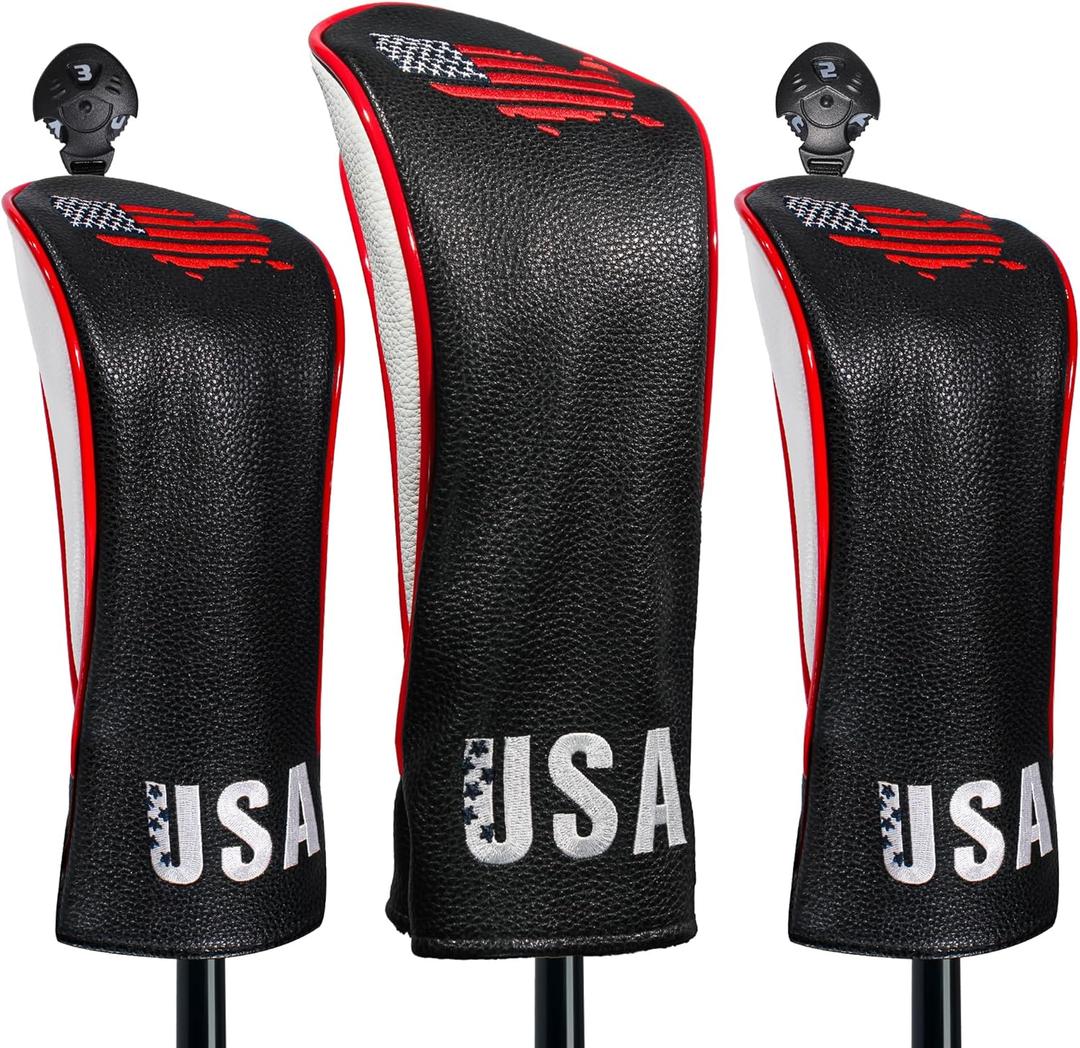 Golf Club Head Covers,4pcs or 1pc USA Golf Head Covers for Woods and Driver Fairway Hybrid - PU Leather Mallet Blade Putter for Men Women Golf Enthusiast