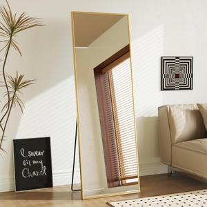 DUMOS Full Length Mirror 59"x17" Full Body Floor Mirror for Bedroom or Cloakroom, Can Stand Alone, Hang or Lean Against Wall, Tall Wall Mirror with Stand and Sleek Aluminum Alloy Thin Frame