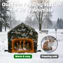 Cat Houses for Outdoor Cats,Outdoor Cat Feeding Station Warm Dining Room for Food & Water Fit for Stray & Feral Cats,Insulated Outdoors Pet House Weatherproof Feral Shelter for Winter (Green)