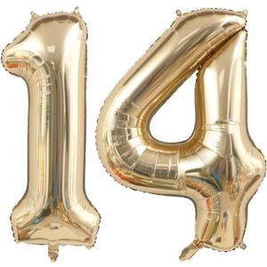 40 Inch Light Gold 14 Number Balloons White Gold Giant 41 Foil Mylar Helium Large Digital Balloon Champagne Gold Birthday Numbers Jumbo Balloons 14th or 41st Anniversary Party Decorations Supplies