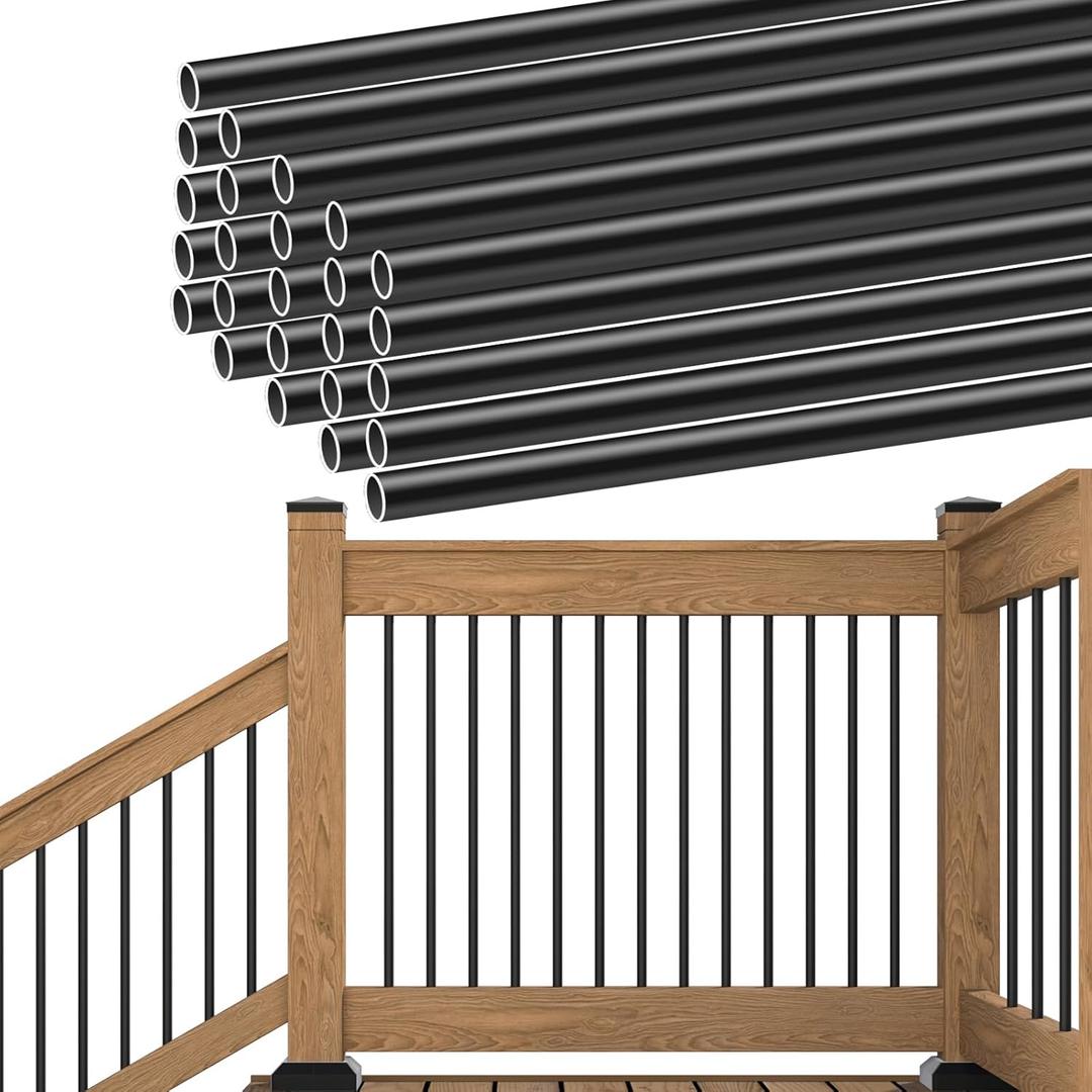 Muzata 25Pack 26" Aluminum Deck Balusters Round Black Deck Railing Stair Porch Staircase Spindles 3/4" Diameter Hollow for Railing Fencing Porch Stair WT02