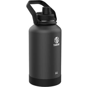 Takeya Actives Water Bottle with Spout Lid - Bottle with Double Stainless Steel Insulation - Dishwasher Safe & BPA-Free - Bottle with Spout Lid & Removable Bumper - 64 oz, Onyx