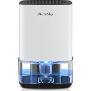 NineSky Dehumidifier for Home, 35oz Water Tank (300 sq.ft), Small Dehumidifiers for Bathroom, Bedroom, Basement with 7 Colorful Lights, Auto Shut Off, White