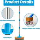 YONILL Stainless Steel Deck Scrub Brush with Long Handle - 60" Heavy Duty Floor Scrubber Brush with Pole, Moss Remover Wire Cleaning Brushes for Rough Surface, Concrete Floor, Patio, Garden, Garage