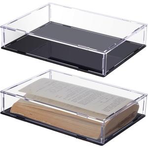 Suzile 2 Pcs Book Display Case Clear Acrylic Box Book Protector Case with Black Base, Seal, Dust-Proof, Self-Assembly for Collecting Books Magazine Figures and Other Small Things, 10.5 x 7.5 x 2 Inch