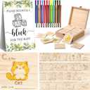 Marsui 78 Pcs Baby Shower Fun Decorate a Block Game 52 DIY ABC Letter Blocks 24 Watercolor Pen 1 Sign 1 Wooden Box with Hinged Lid for Baby Shower Gender Reveal Party Supplies(Eucalyptus)