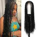 Boho Braided Wigs for Black Women, 36 inch Knotless Full Lace Boho Box Braid Wig, Bohemian Curly Ended Double Full Lace Goddess Braided Wig (1B (Square Based))
