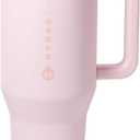 HydroJug Traveler - 32 oz Water Bottle with Handle & Flip Straw - Fits in Cup Holder, Leak Resistant Tumbler-Reusable Insulated Stainless Steel & Rubber Base - Gifts for Women & Men, Pink Sand